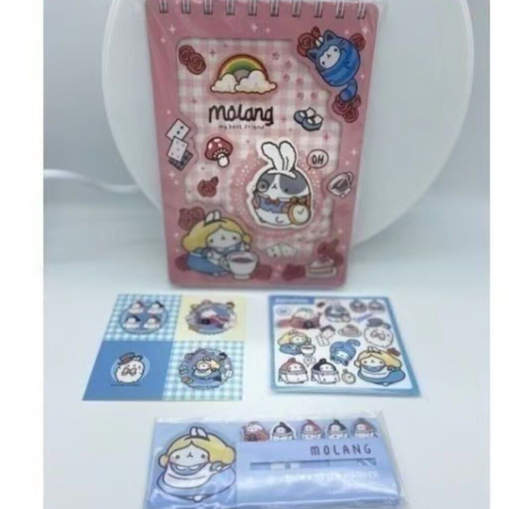 NWT Molang Alice in Wonderland Cosplay 3D Notebook & Sticker Bundle